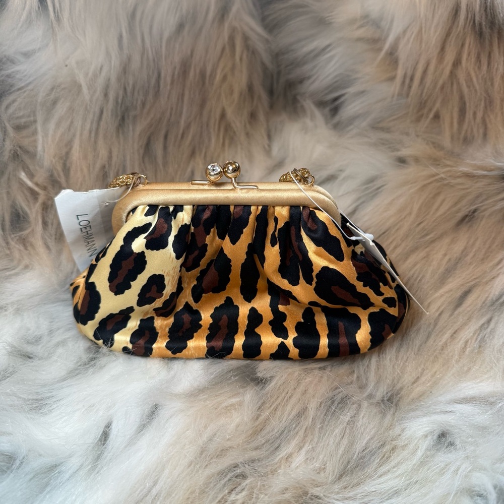 Brown and Gold Leopard Print Handbag with Elegant Clasp